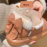 KYLETHOMASW  -  Bow Cotton Shoe Waterproof Plush Boots Women Cute Warm Ankle Boots New Ladies Outdoor Non-slip Thick Sole Snow Boot Furry