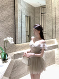 KYLETHOMASW  -  Elegant Lace Trim One Shoulder Top And Skirt Set Spring Fashion Ensemble Short Sleeve Hong Kong Style for Adults