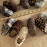 KYLETHOMASW  -  Vintage Warm Cotton Women Flats Loafer Comfort Round Toe Soft Sole Shoes Autumn Winter Outdoor Leopard Print Short Plush Shoes