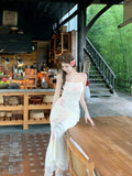 KYLETHOMASW  -  Vintage Printed Women Bodycon Dress Summer Slim Waist Spaghetti Strap Package Backless Hip Dress Female