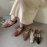 KYLETHOMASW  -  T-strap Rome Flat Sandals Women Hollow Out Vintage Summer Mary Janes Shoes Ladies Pu Leather Holiday Elegant Gladiator Sandals