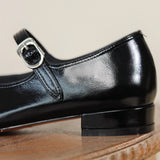 KYLETHOMASW  -  Women's genuine leather round toe metal belt slip-on ballet flats leisure soft comfortable casual daily mary jane ballerinas hot