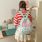 KYLETHOMASW  -  Cute Patchwork Student Book Backpack Ladies Lace Bow Decor Multi Pocket Daily Travel Shoulder Bag Women Fashion Back Packs