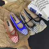 KYLETHOMASW  -  High Quality Checkered Design Mary Jane Shoes Women Inner Height Increase Flat Ballet Shoes Comfortable Soft Bottom Casual Shoes