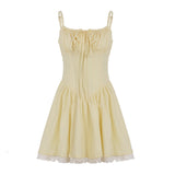 KYLETHOMASW  -  Fashion French Chic Solid A-Line Dresses Summer Sweet Slim Fit Folds Camisole Dress Elegant