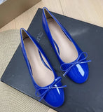 KYLETHOMASW  -  Women Round Toe Ballet Flats Spongy Bottom  Hot New 2024 Italian Shoes Patent Leather Classic Bow-Knot Dressing Slip-On 34 48 47