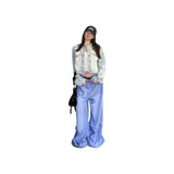 KYLETHOMASW  -  American Retro Loose Wide Leg Sweatpants Women Spring Autumn Letter Print Design Sense Floor-Length Pants Trendy Casual Pants