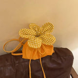 KYLETHOMASW  -  Ins Flower Bucket Bag Cute Checkered Canvas Bags Women's 2025 New Sweet Cute Commuting Backpack