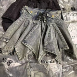 KYLETHOMASW  -  Y2K Women All-match Clothing High Waist Drawstring Strap Design Irregular Hem Black Skirt With Belt Summer Skirts