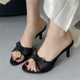 KYLETHOMASW  -  Summer Fashion Butterfly-knot Breathable Holes Mesh Open Toe Woman Slippers Thin High Heels Party Dress Shoes