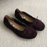 KYLETHOMASW  -  Suede Retro Bowknot  Round Toe Flat Shoes Women Soft Sole Comfort Casual Shoes for Women Shallow Ballet Style Footwear Female