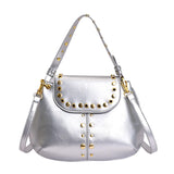 KYLETHOMASW  -  Women's Silver Leather Rivet Decor Shoulder Bag Fashion Personalized Aesthetic Daily Street Crossbody Bags Small Handbags