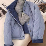 KYLETHOMASW  -  Corduroy Parka Women Fashion Patchwork Puffer Jacket Winter Korean Down Coats Long Sleeve Casual Cotton Padded Outerwears
