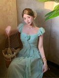 KYLETHOMASW  -  French Vintage Summer Green Elegant Sexy Evening Party Long Dress Women Sleeveless Backless Vacation Ruffles Slip Fairy Dress