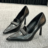 KYLETHOMASW  -  Sexy Pointed Toe Patent Leather High Heels Women Fashion Sewing Thin Heel Designer Shoes Elegant Comfort Commuting Office Shoes