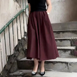 KYLETHOMASW  -  Autumn New French Elegant Women's A-Line Skirt Solid Color High Waist Casual Loose Pleated Skirt Office Lady Midi Faldas K956