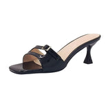 Kylethomasw Open-Toe Stiletto Patent-Leather Buckle Sandals French Style High-Heeled Slippers Women Summer Outdoor Wear Shoes