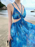 KYLETHOMASW  -  Sexy Floral Women Halter Sleeveless Midi Dress Elegant Casual A-Line Beach Holiday Clothes Female Print Long Robe New Vestidos