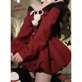 KYLETHOMASW  -  2024 Y2K Christmas Red Elegant Party Dress Women Casual Sweet Plaid Bow Dresses Female Korean Fashion Chic Kawaii Mini Dress