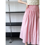 KYLETHOMASW  -  Elegant High-Waisted Pink A- Line Skirt Sweet Umbrella Design Sensibility Plenty of Pleats Medium-Length Women's Fashion