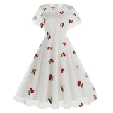 KYLETHOMASW  -  New Retro Pink Strawberry Mesh Elegant Birthday Long Dress 50s Women Flare Sleeve Summer Luxury Prom Evening Party Dresses