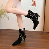 KYLETHOMASW  -  Autumn Winter Street Style Pointed Toe Women Ankle Boots Fashion Slip On Square Heels Shoes Female Modern Short Booties