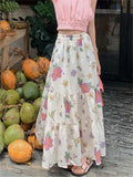 KYLETHOMASW  -   Elastic Waist Sweet Printed Maxi Skirts Women New Loose Gentle Casual Summer  Florals Office Lady Vintage