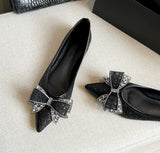 KYLETHOMASW  -  Spring Gold/Silver Bowknot Flats Women Sparkle Crystal Shoes Elegant Ladies Lace Bow Pointed Toe Ballets Female Moccasins