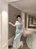 KYLETHOMASW  -  Sexy Dresses Women Temperament Elegant Floral Printed Stand Collar Slim Stretch Summer Fashion Elegant Dress Female Party