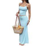 KYLETHOMASW  -  Womens Y2K Knit Halter Neck Beaded Skirt Set Retro Two Piece Outfit For Party Casual Streetwear