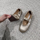 KYLETHOMASW  -  Red Fashion Pleated Women Flat With Shoes Round Toe Casual Female Shallow Footwear Slip On Ladies Mary Janes Flat Shoes New