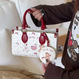 KYLETHOMASW  -  Sweet Cute Red Graffiti Handbag Women Cartoon Bear Bow Print Shoulder Bag Ladies Harajuku Polka Dot Large Capacity Crossbody Bag