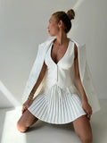 KYLETHOMASW  -  Women Sexy Outfit Sleeveless Vest Top Suit Party Club Blazer Vest Tops Mini Elegant Pleated Skirt Summer Two Piece Set 2025
