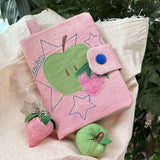 KYLETHOMASW  -  Women Fabric Short Wallet Cute Apple Strawberry Embroidery Passport Clutch Multi Card Slots Zipper Coin Purse Snap Button Purse