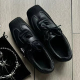 KYLETHOMASW  -  Retro Square Toe Ballet Sneaker Women Fashion Leather Patchwork Sports Shoes Casual Lace Up Belt Buckle Design Mary Jane Shoes