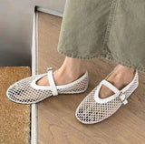 KYLETHOMASW  -  Summer Hollow Mesh Women sandals Ballet Falts Shoes Round Toe Mary Jane woemn Sandals Buckle Strap shoes Plus Size 35-42
