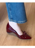 KYLETHOMASW  -  Elegant Soft Inner Heightening Single Shoes Leather Butterfly Knot Pointed Toe Low Heel Summer Spring Autumn Women's Flats