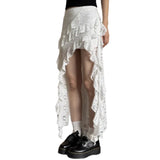 KYLETHOMASW  -  Women Skirt Chic High Waist Lace Layered Ruffle Asymmetric Slant Hem Skirt Daily Outdoor Stroll Fashion Summer New