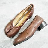KYLETHOMASW  -  Spring Summer Microfiber Leather Split Toe Women Pumps Fashion Pleated 3.5cm Low Heeled Tabi Soft Soles Loafers Shoes