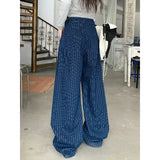 Kylethomasw Vintage Contrast Color Striped Casual Jeans Women Autumn New American High Waist Loose All-match Denim Wide Leg Pants