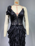 Kylethomasw Women Celebrity Sexy Strapless Backless Ruffles Black Maxi Long Bodycon Dress 2024 Elegant Evening Party Club Dress Vestido