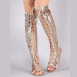 KYLETHOMASW  -  Sandals for Women Sandals Strappy Open Toe Knee High Summer Gladiator Flat Sandals Roman Bandage Casual Boots Shoes Plus 44