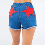 KYLETHOMASW  -  Vintage Women Contrast Five-point Star Patchwork Denim Flared Pants Baggy Dragging Jeans Trousers Chic Elegant Casual Short Pant