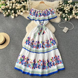 KYLETHOMASW  -  French Court Style Dresses Floral One Shoulder Casual Dress Women Summer Straps Waistband Beautiful Long Clothes