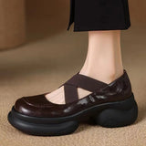 KYLETHOMASW  -  Leather Shoes for Women's Spring and Autumn New Cross Belt Genuine Leather Pumps for Women Thick Soled Mary Jane Shoes