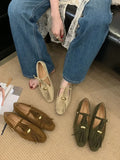 KYLETHOMASW  -  Luxury Metal Decoration Tassel Design Flats Women Comfortable Faux Suede Soft Sole Loafers Retro T Strap Buckle Mary Jane Shoes