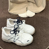 KYLETHOMASW  -  Women Contrast Double Laces Dad Sneakers Retro Hiking‑style Chunky Platform Shoes Pu Leather Lace‑up Casual Sneakers