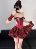 KYLTHOMASW  -  Sweet Hot Girl Halloween Suit Women's Autumn Strapless Top High Waist A-line Skirt Sleeve Cover Three-piece Set Female Clothes