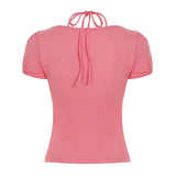 KYLETHOMASW  -  Fashion Solid Halter Beading Slim Fit Causal Women T-Shirts Chic Y2k Simple All-Match Summer New Blouses