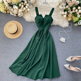 Kylethomasw Summer Solid Color Robe Dress Women V Neck Long Party Evening Dresses Sexy Tank Backless Spaghetti Strap Maxi Holiday Vestidos